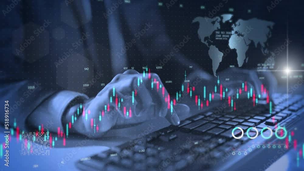 Global economic crisis GDP financial recession crypto currency stock markets downtrend graph chart price crash down business economic, businessman typing on keyboard modern dark theme