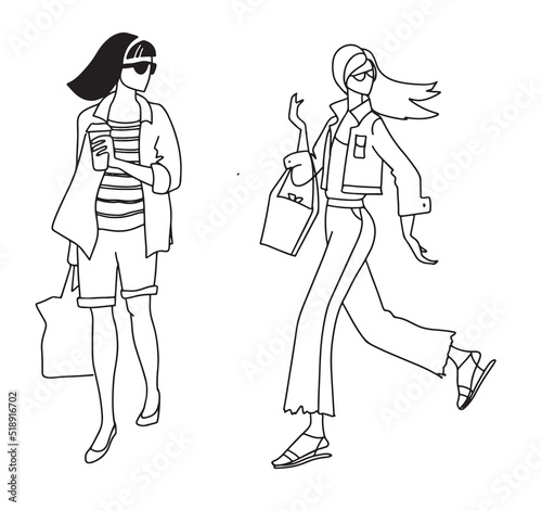 linear sketch of girls figurines ,fashion illustration girls
