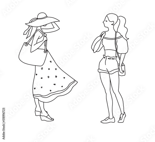 linear sketch of girls figurines ,fashion illustration girls