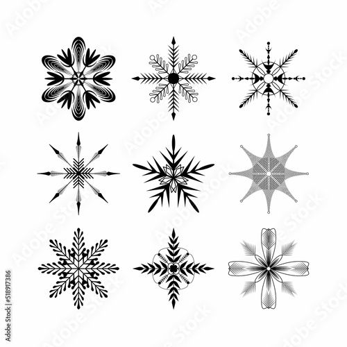 Set of snowflakes symbols. Snow flake icons for christmas cards vector.
