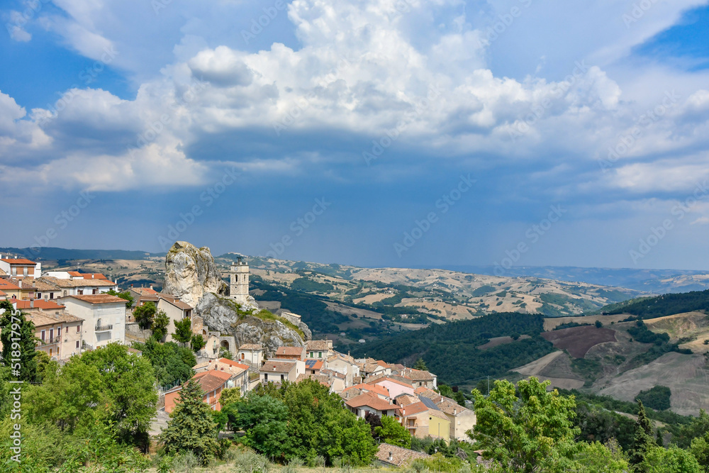 Fototapeta premium Panoramic view of the Molise village of Pietracupa, Italy.