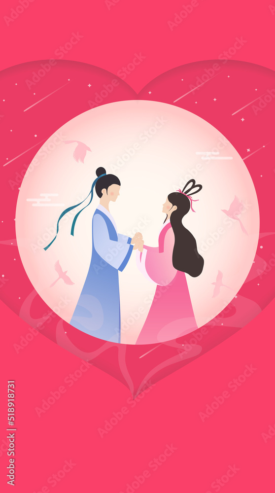 Chinese traditional Valentine's day Qixi festival illustration Chinese traditional Valentine's day Qixi festival illustration