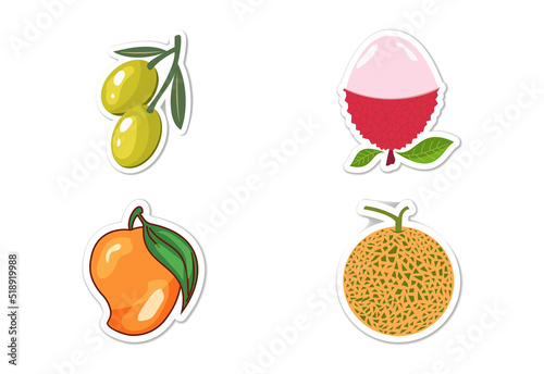 Sticker set of different fruits  Flat vector illustration