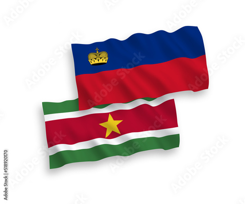 Flags of Liechtenstein and Republic of Suriname on a white background
