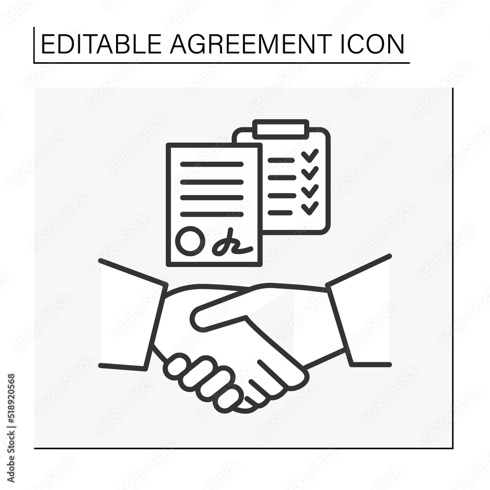 Deal line icon. Completed work. Notarized document. Checklist at work.Agreement concept. Isolated vector illustration. Editable stroke Deal line icon. Completed work. Notarized document. Checklist at work.Agreement concept. Isolated vector illustration. Editable stroke