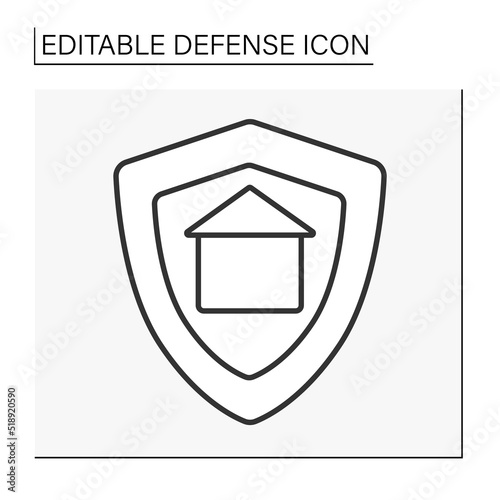  Shield line icon. Protection of real-estate from thieves. Defense concept. Isolated vector illustration. Editable stroke