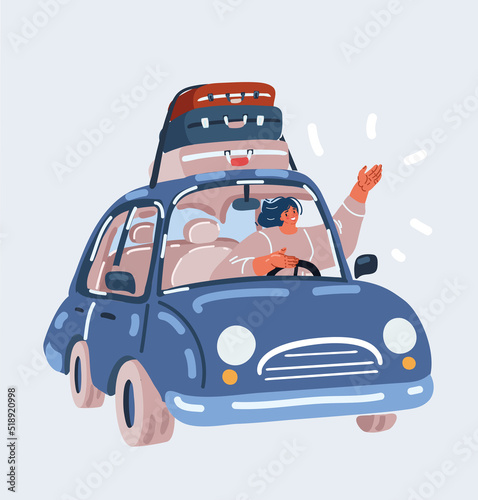 Photo Vector illuatration of happy women travel the suburbs in a car