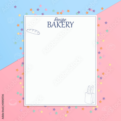 Paper note pastel background with bakery line icon