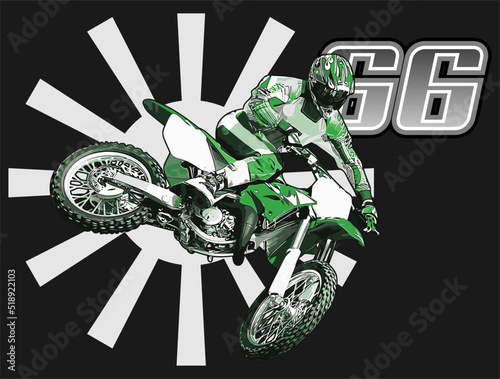 motocross standing in green and white with serial number 66