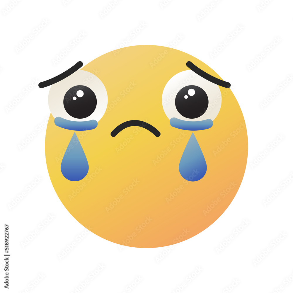 Fototapeta premium Cute Kawaii face with manga big eyes and mouth, showing crying and sad emotion. Isolated on white background vector illustration