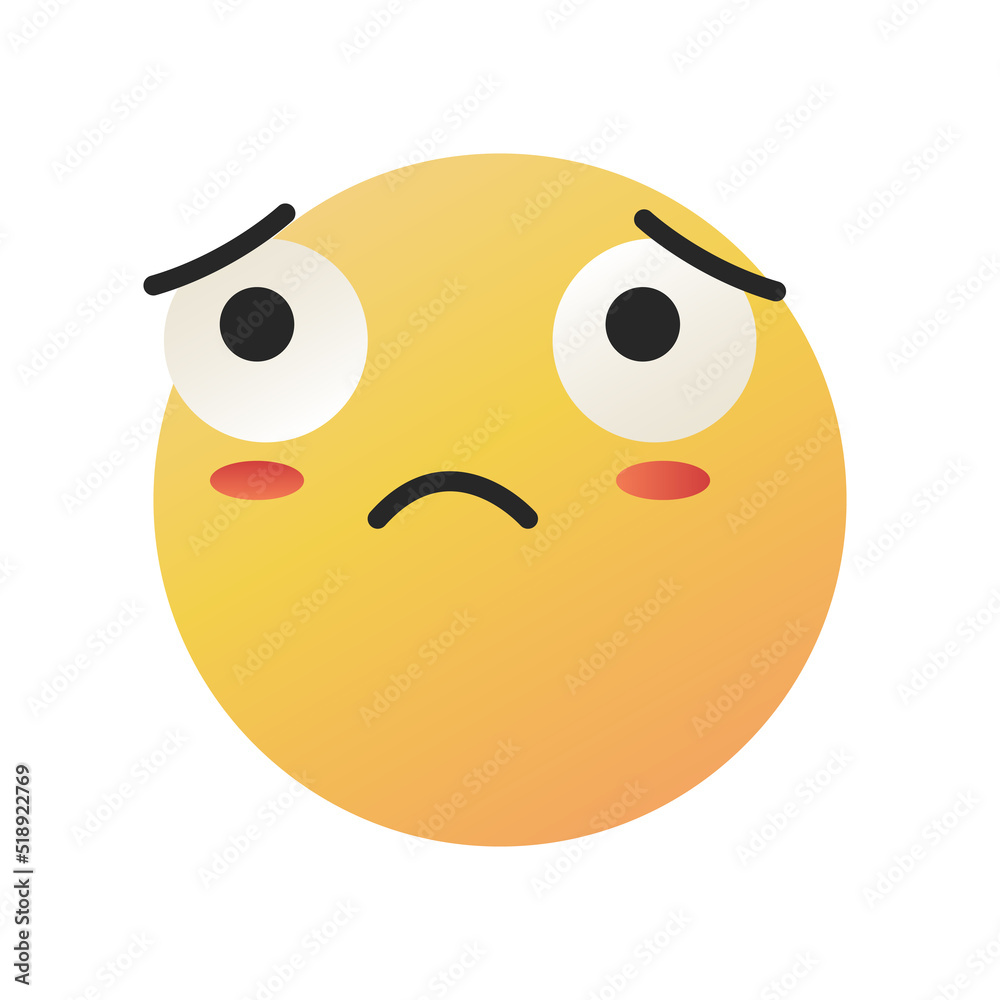 Cute Kawaii face with big eyes, feeling sad, disappointment emotion. Isolated on white background vector illustration