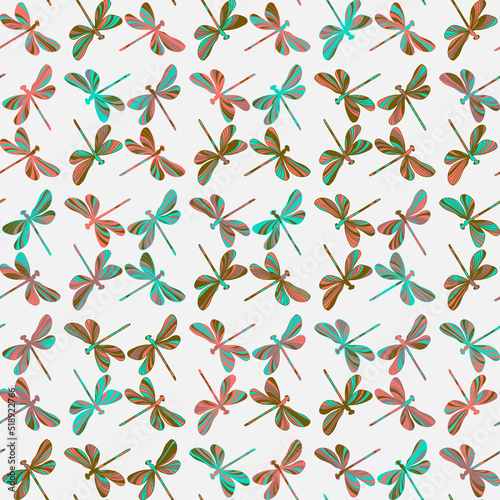 Dragonfly insects fashion colored seamless pattern