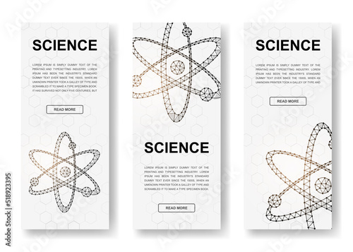 Obraz na plátně Set of three Atom polygonal vertical banners