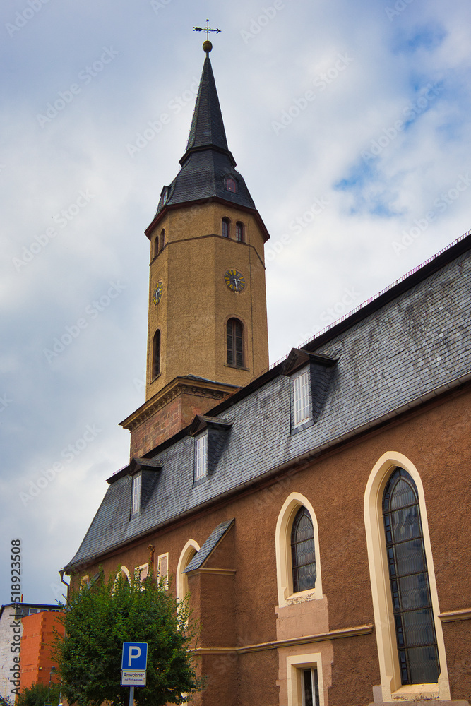 Turm der Stadtkirche St. Johannes, Kirche Bürgel, Thüringen, Deutschland