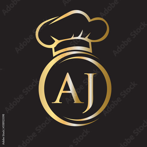 Initial Letter AJ Restaurant Logo Template. Restaurant Logo Concept with Chef Hat Symbol Vector Sign