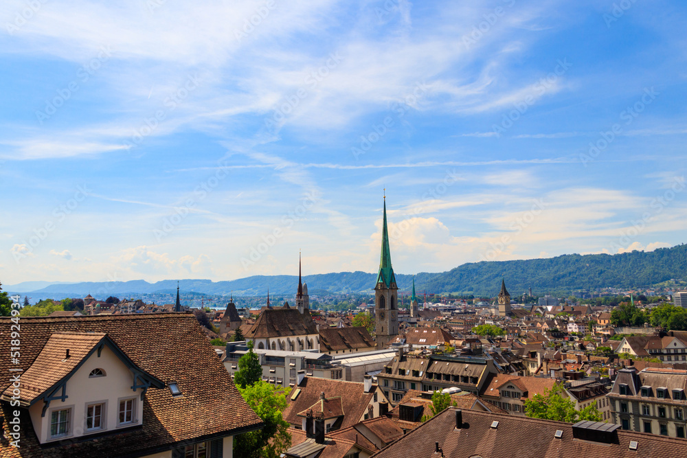 Aerial view of the old town of Zurich, Switzerland