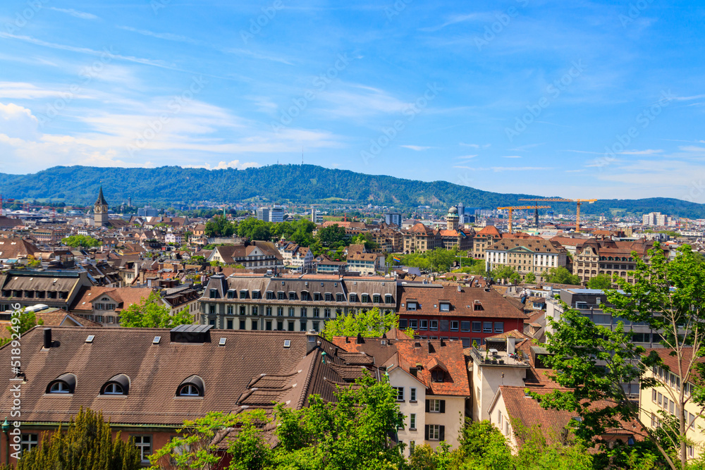 Aerial view of the old town of Zurich, Switzerland