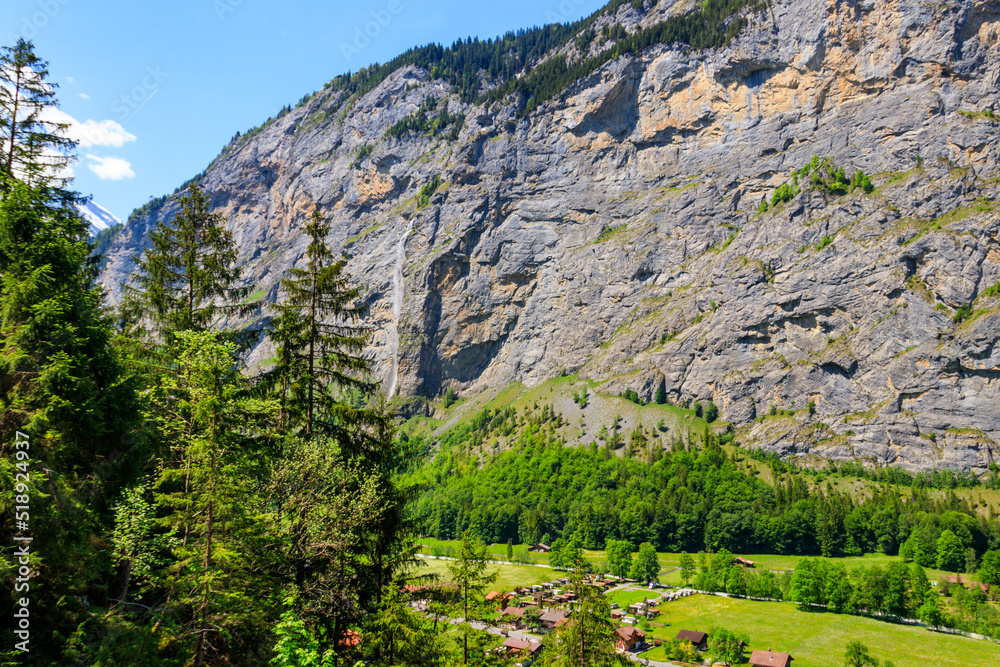 View of Lauterbrunnen Valley in Bernese Oberland, Switzerland. Switzerland nature and travel. Alpine scenery