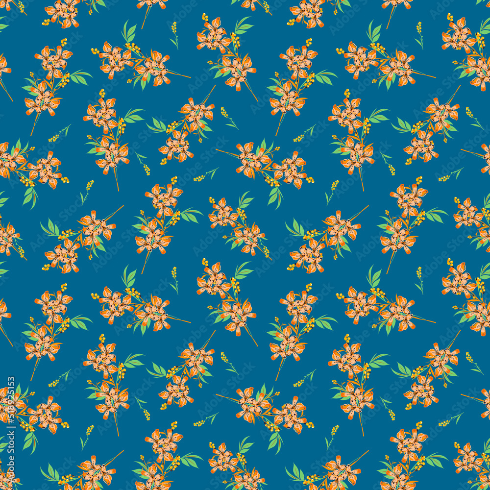 Floral bouquet vector pattern with small flowers and leaves, Design for fashion Floral bouquet vector pattern with small flowers and leaves, Design for fashion