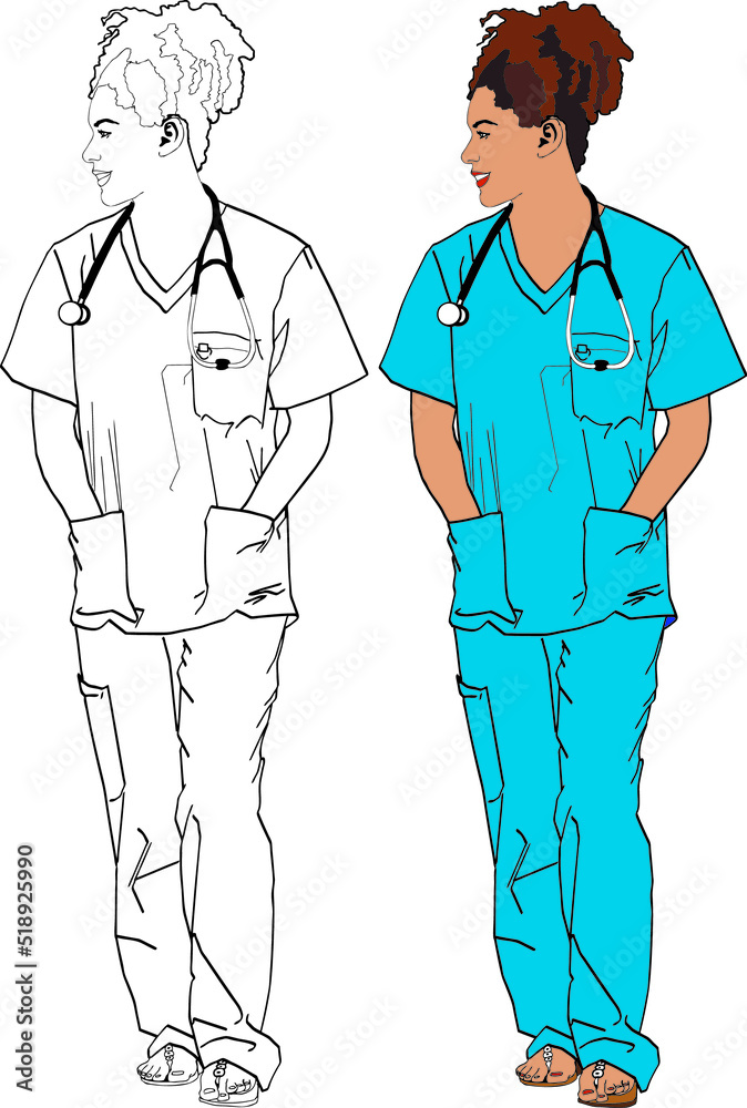 Professional Smiling Black Female Head Nurse or Doctor Wearing Stethoscope. The concept of a modern clinic with advanced equipment and professional staff. fictional character Professional Smiling Black Female Head Nurse or Doctor Wearing Stethoscope. The concept of a modern clinic with advanced equipment and professional staff. fictional character