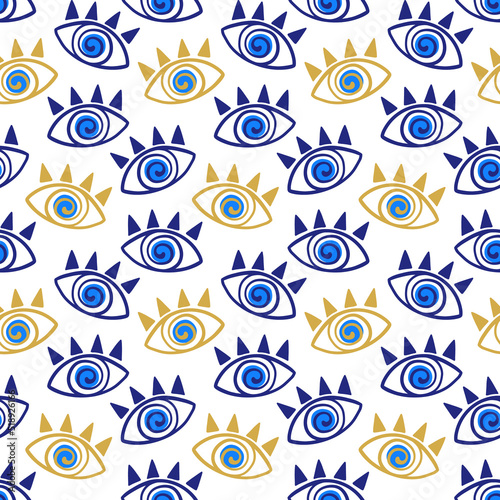 Evil eye seamless pattern. Ethnic Turkish eye decorative symbols