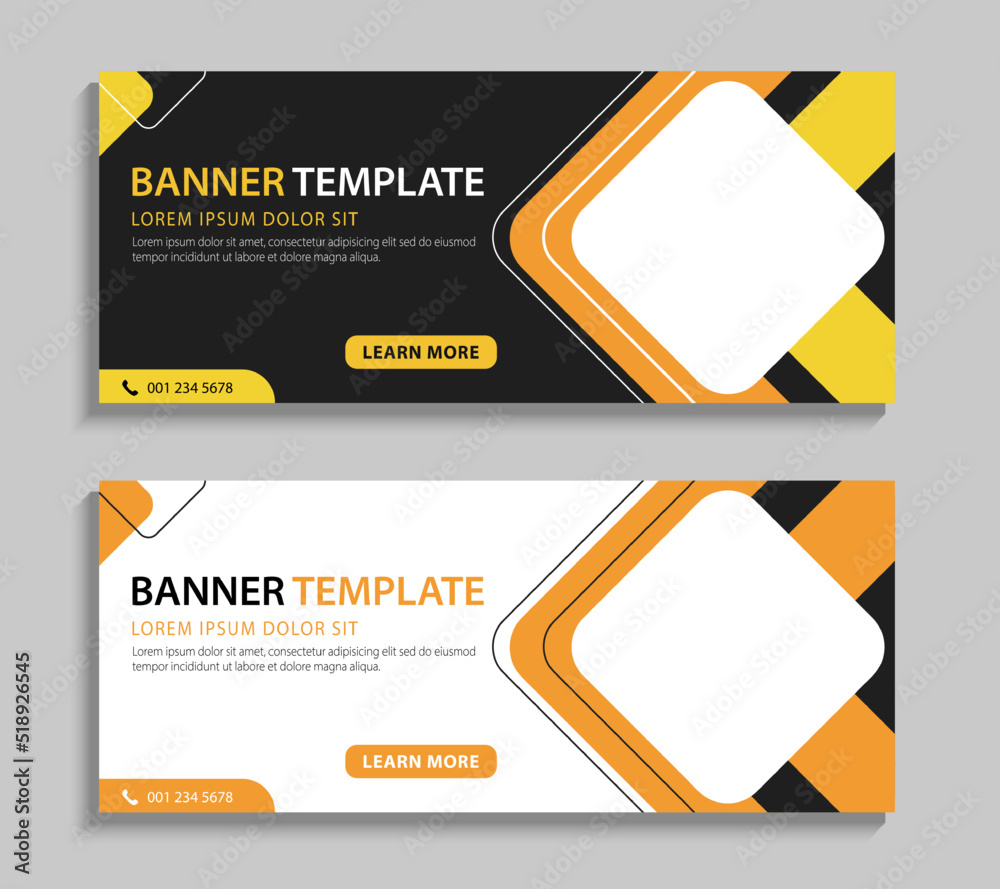 Horizontal business web banner template design. Modern cover banner vector design with place for pictures