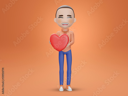 Slika na platnu 3d rendering  , Cute skinhead Boy holding heart symbol