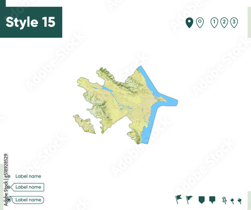 Azerbaijan - map with shaded relief, land cover, rivers, lakes, mountains. Biome map.