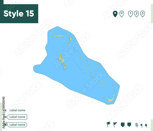 Bahamas - map with shaded relief, land cover, rivers, lakes, mountains. Biome map.