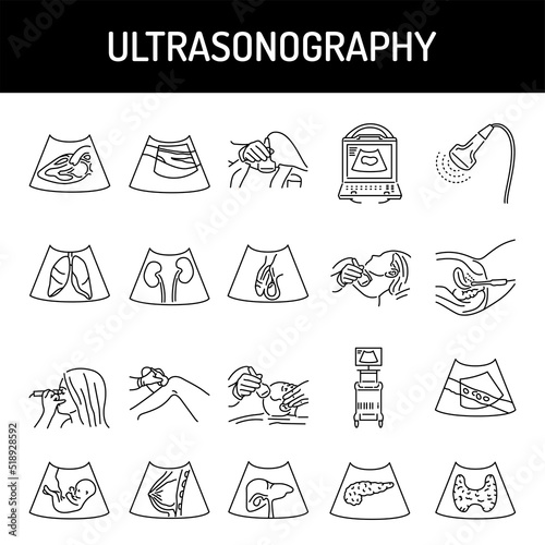 Ultrasonography line icons set. Isolated vector element.