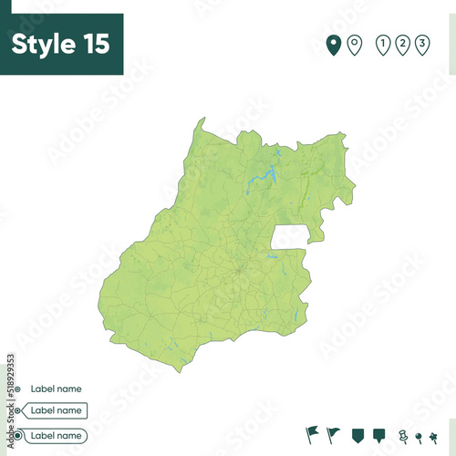 Goias, Brazil - map with shaded relief, land cover, rivers, lakes, mountains. Biome map.