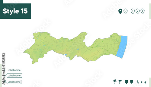 Pernambuco, Brazil - map with shaded relief, land cover, rivers, lakes, mountains. Biome map.
