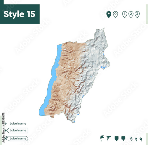 Atacama, Chile - map with shaded relief, land cover, rivers, lakes, mountains. Biome map.