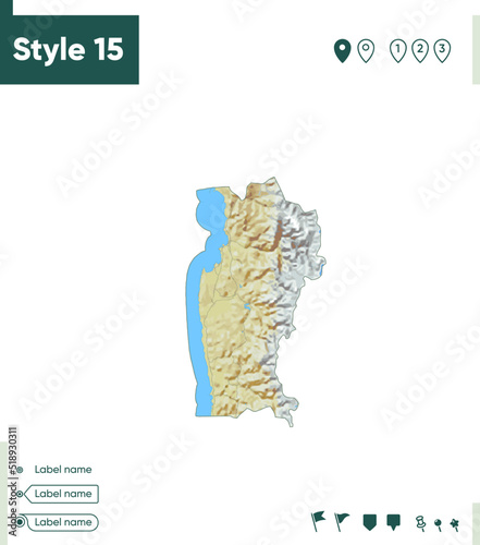 Coquimbo, Chile - map with shaded relief, land cover, rivers, lakes, mountains. Biome map.