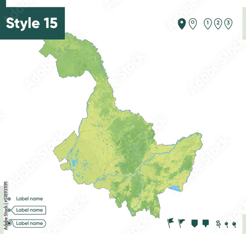 Heilongjiang, China - map with shaded relief, land cover, rivers, lakes, mountains. Biome map.