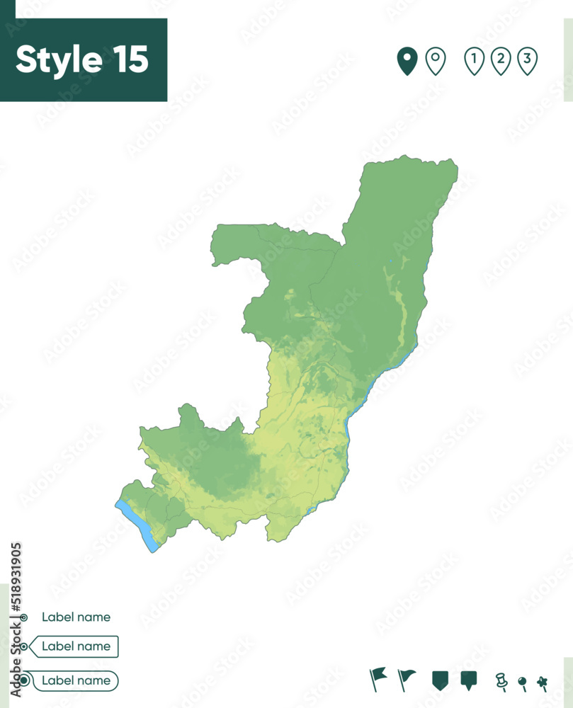 Fototapeta premium Congo - map with shaded relief, land cover, rivers, lakes, mountains. Biome map.