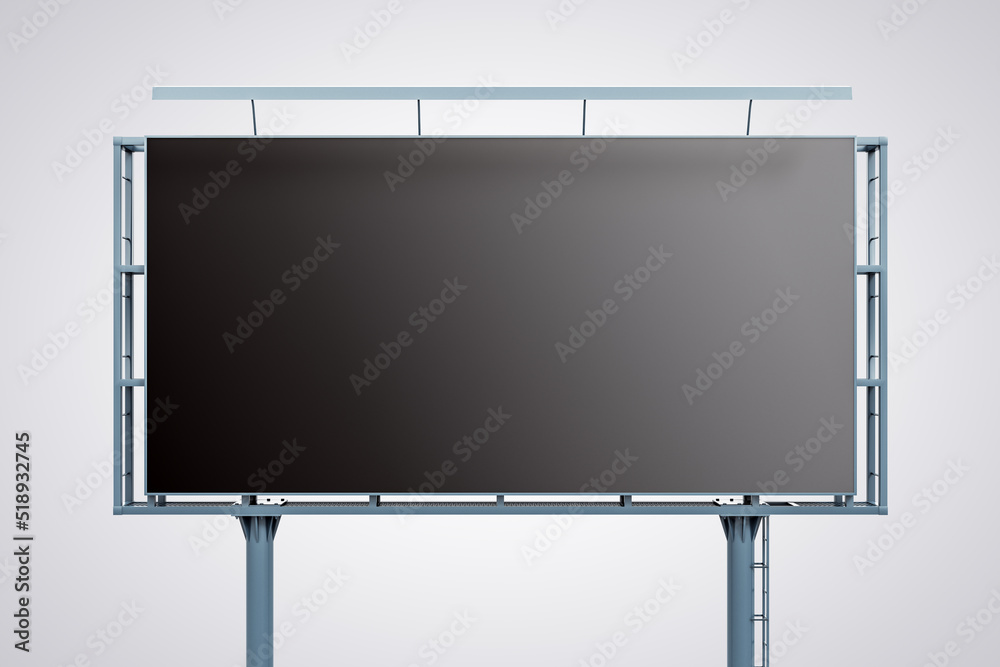 Obraz premium Blank black horizontal billboard isolated on white background, front view. Mock up, 3D Rendering