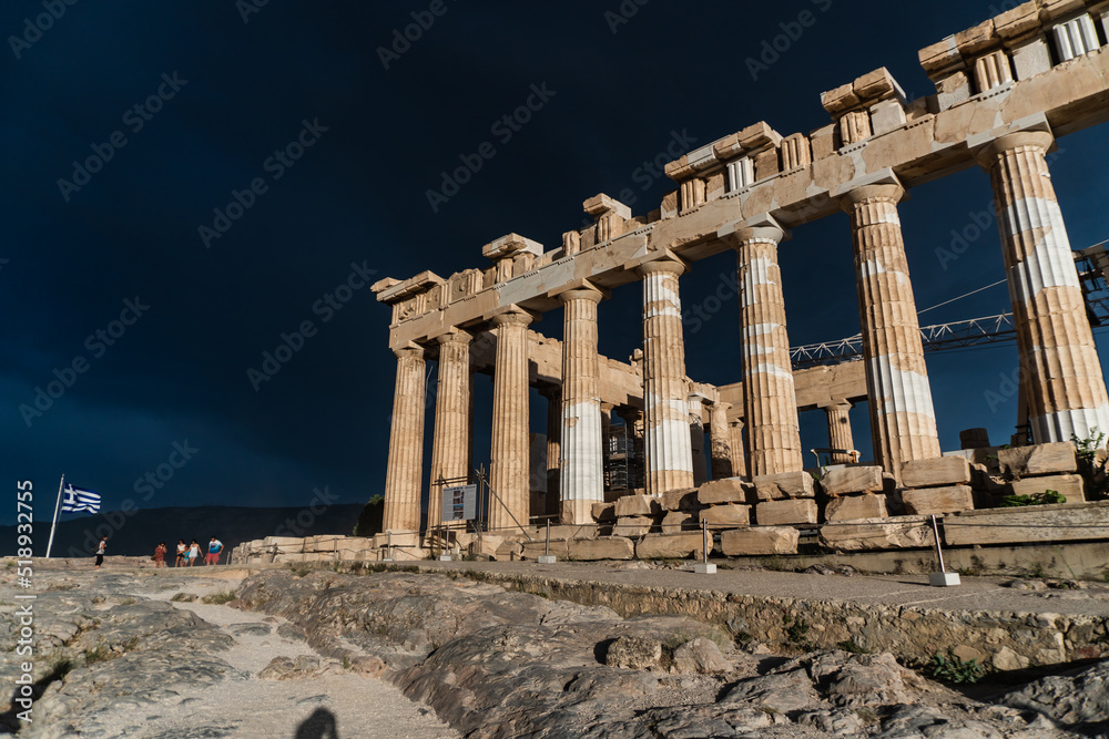 Obraz premium ATHENS, Greece. Acropolis of Athens, Parthenon at night. Dark sky, no tourist, natural light,