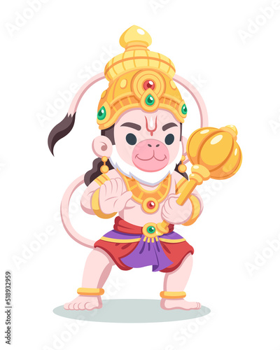 Cute style Hindu god Lord Hanuman cartoon illustration