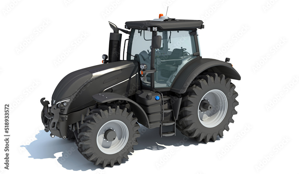 Black Farm Tractor on white background 3D rendering Black Farm Tractor on white background 3D rendering