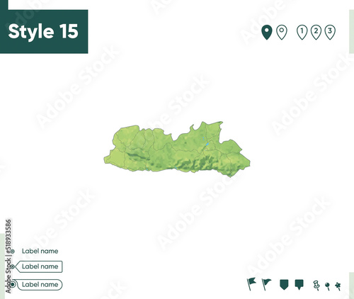 Meghalaya, India - map with shaded relief, land cover, rivers, lakes, mountains. Biome map.