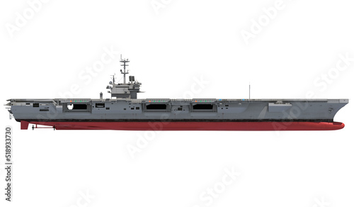Aircraft carrier nuclear military ship, side view 3D rendering