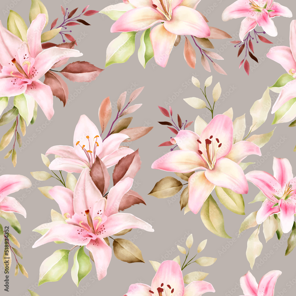 hand drawn lily floral seamless pattern