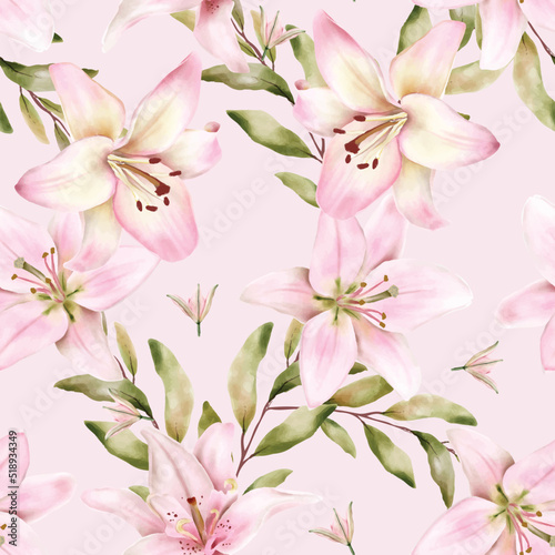 Fototapeta Naklejka Na Ścianę i Meble -  hand drawn lily floral seamless pattern