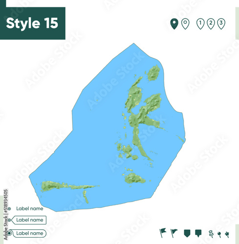 North Maluku, Indonesia - map with shaded relief, land cover, rivers, lakes, mountains. Biome map.