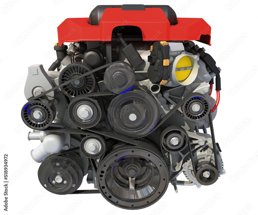 Fototapeta premium V8 Supercharged Engine 3D rendering on white background