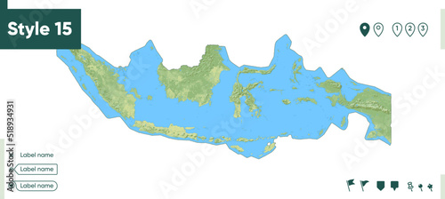 Indonesia - map with shaded relief, land cover, rivers, lakes, mountains. Biome map.