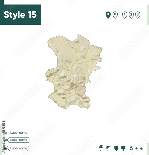 Hamadan, Iran - map with shaded relief, land cover, rivers, lakes, mountains. Biome map.