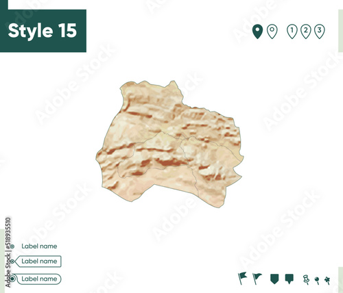 North Khorasan, Iran - map with shaded relief, land cover, rivers, lakes, mountains. Biome map.