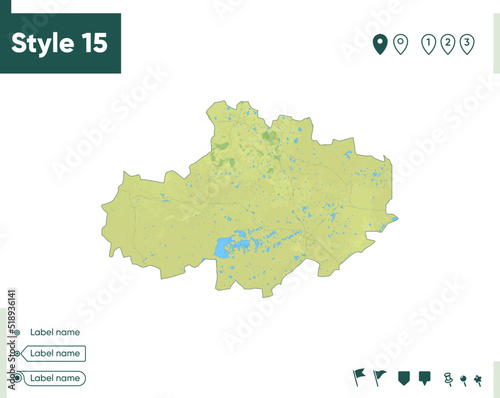 Akmola, Kazakhstan - map with shaded relief, land cover, rivers, lakes, mountains. Biome map.